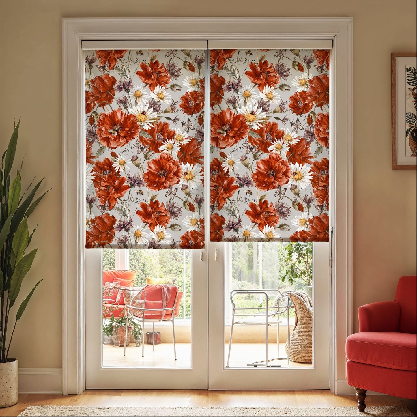 Bold Red Floral Roller Shade - Mağazam