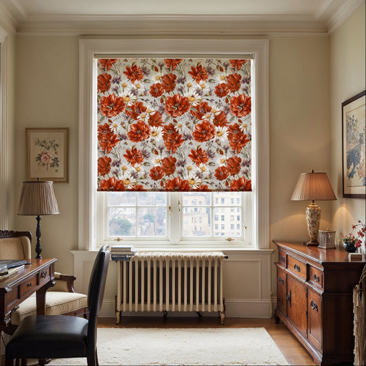 Bold Red Floral Roller Shade - Mağazam