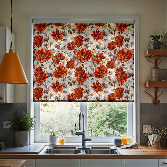 Bold Red Floral Roller Shade - Mağazam