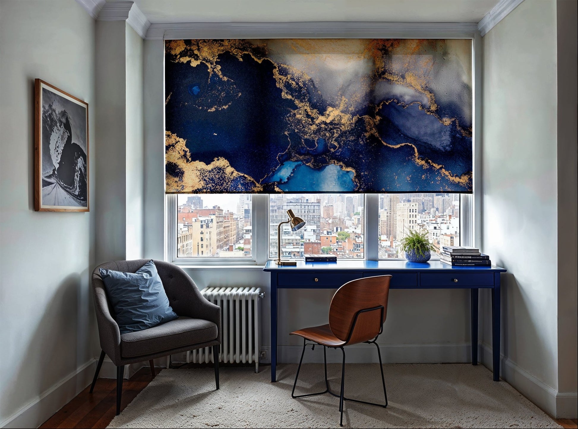 Luxury Abstract Blue & Gold Roller Shade - Mağazam