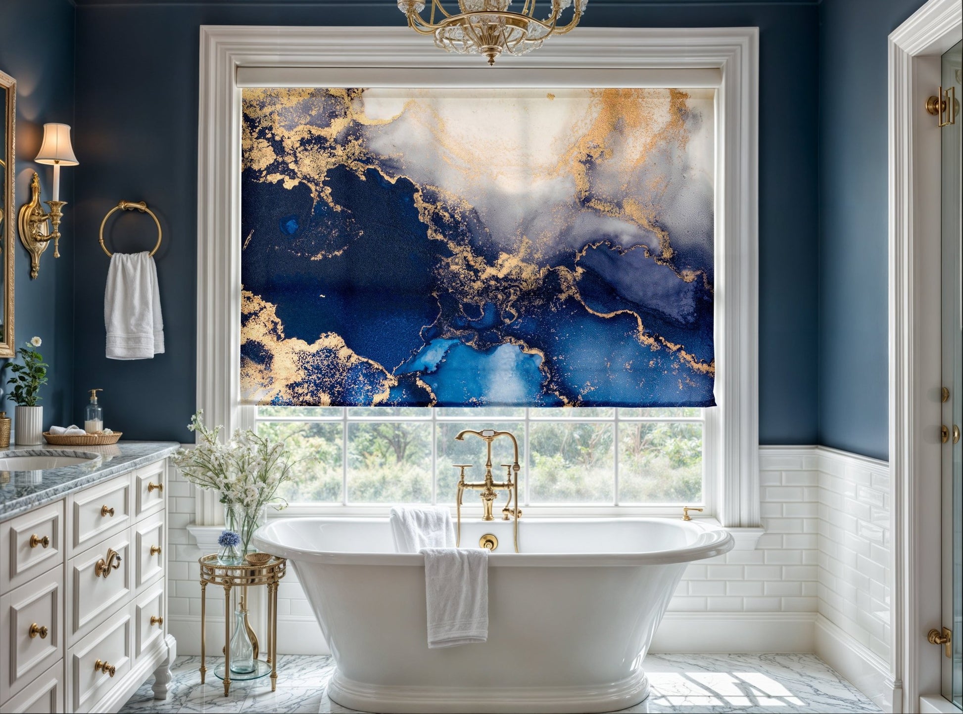 Luxury Abstract Blue & Gold Roller Shade - Mağazam