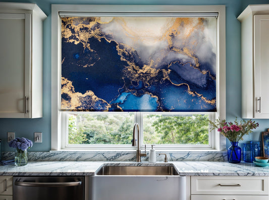 Luxury Abstract Blue & Gold Roller Shade - Mağazam