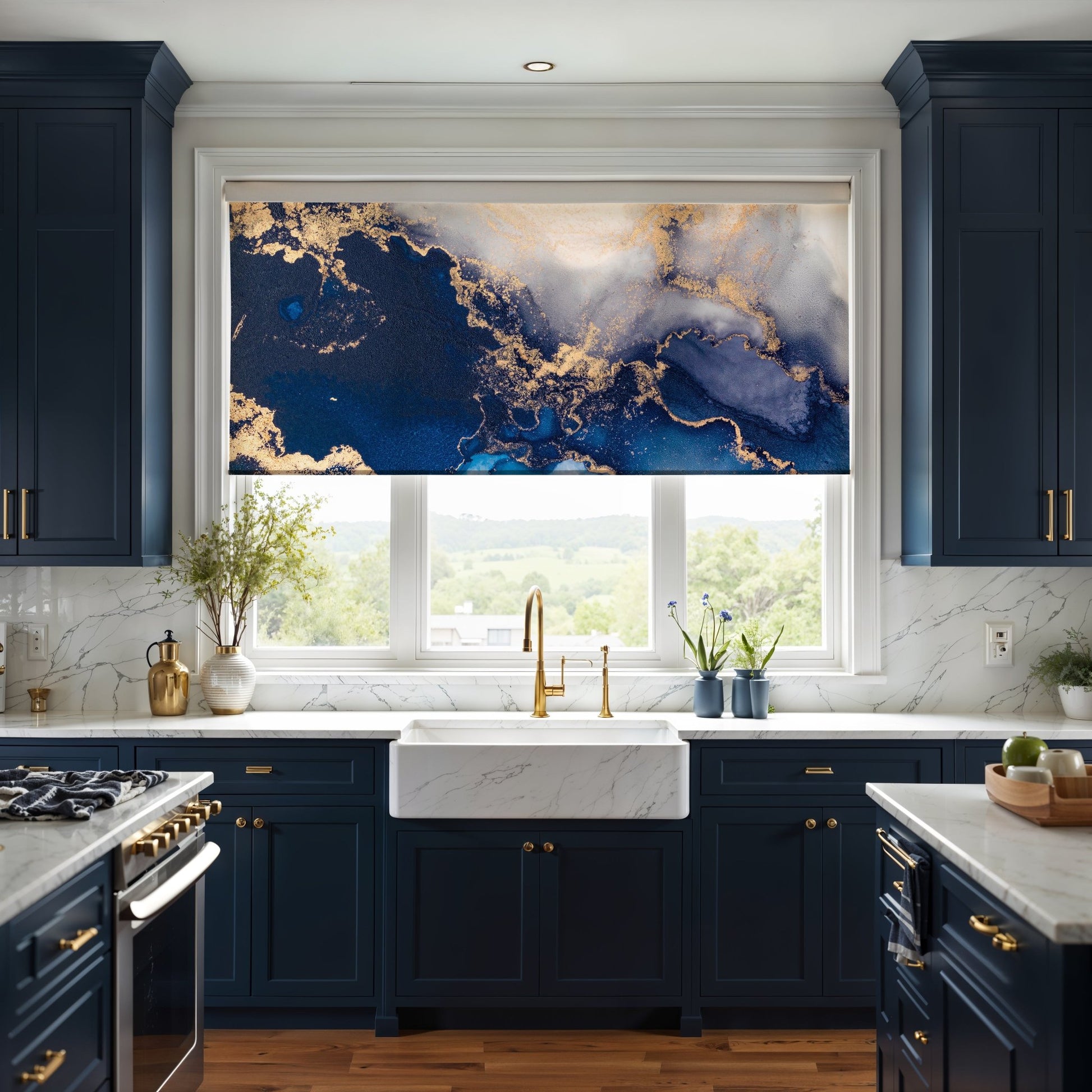 Luxury Abstract Blue & Gold Roller Shade - Mağazam