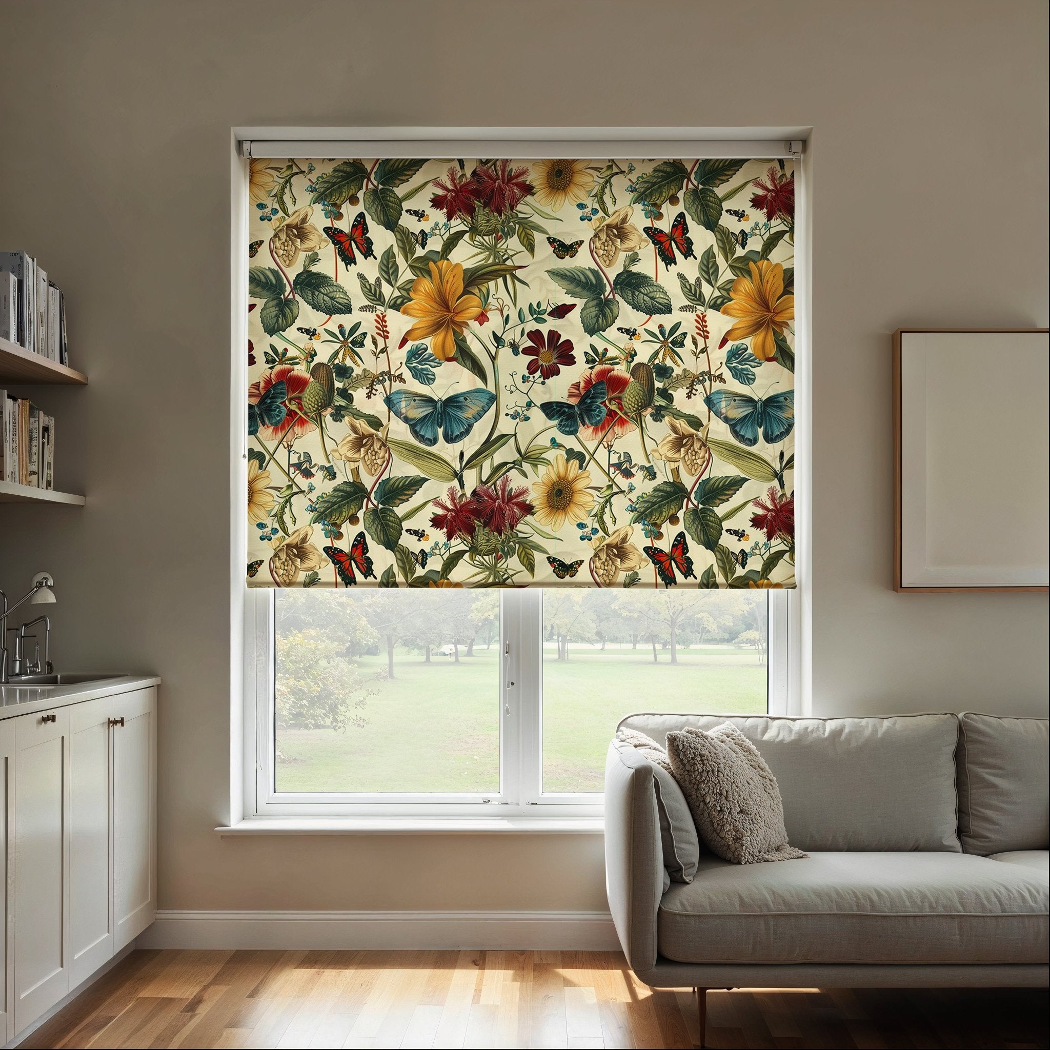 Luxury Abstract Floral & Butterfly Pattern Roller Shade - Mağazam