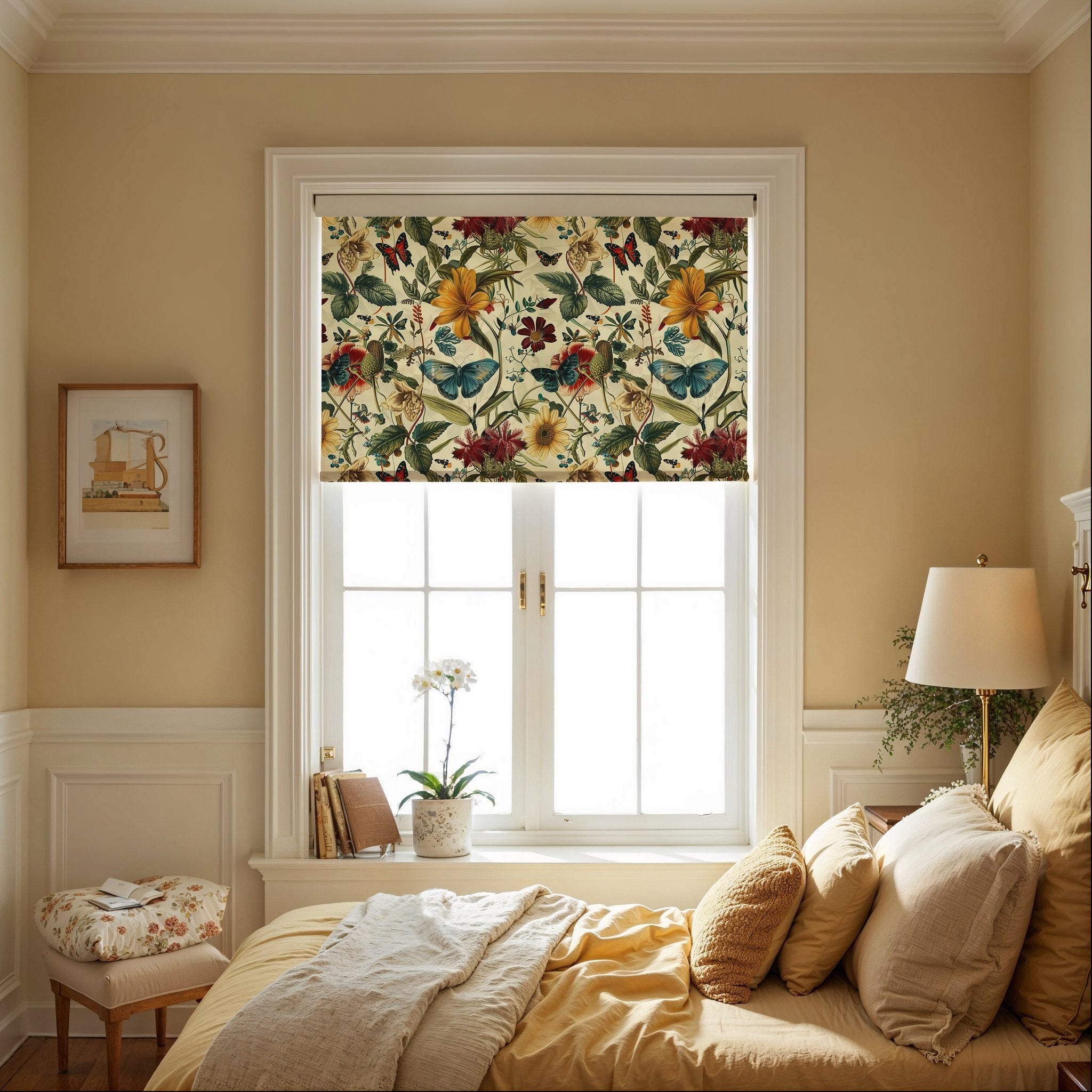 Luxury Abstract Floral & Butterfly Pattern Roller Shade - Mağazam