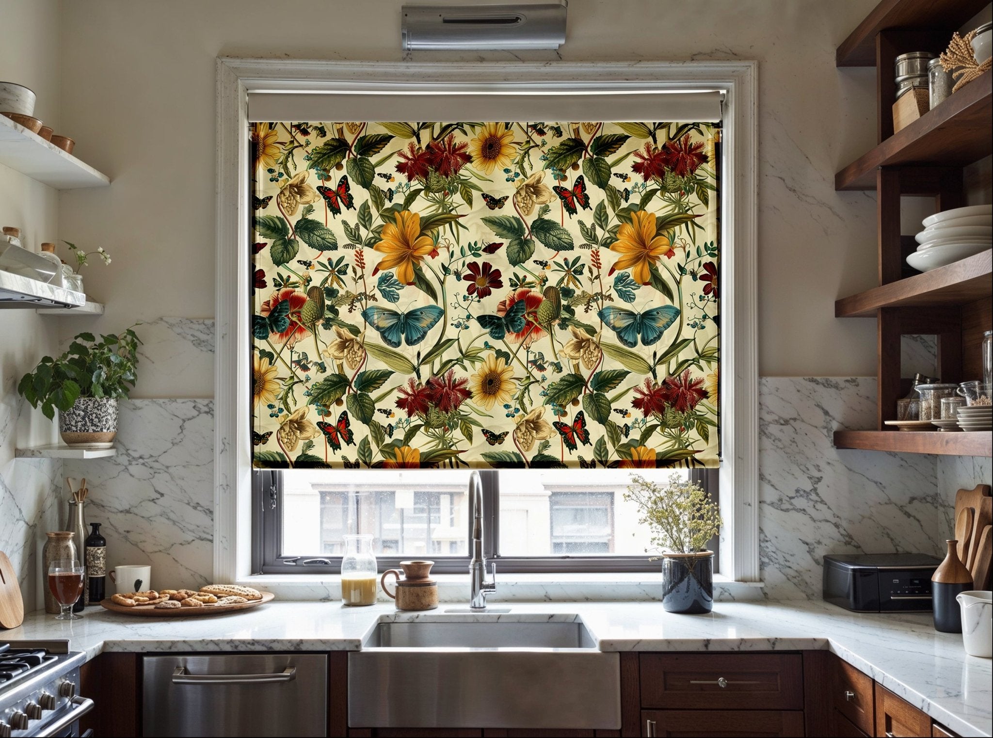 Luxury Abstract Floral & Butterfly Pattern Roller Shade - Mağazam