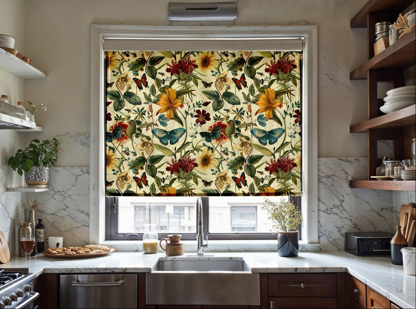 Luxury Abstract Floral & Butterfly Pattern Roller Shade - Mağazam