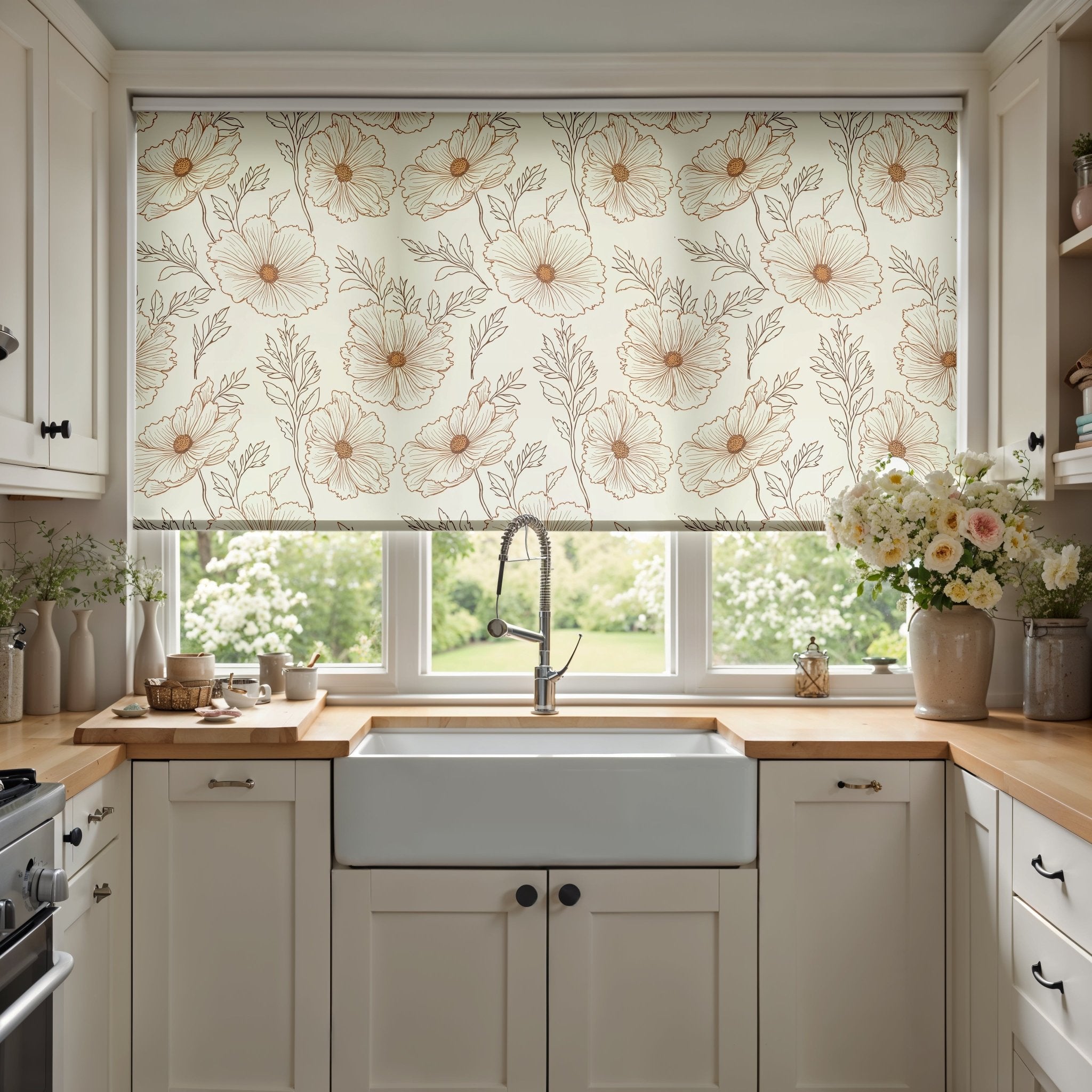 Soft Line Floral Roller Shade - Mağazam