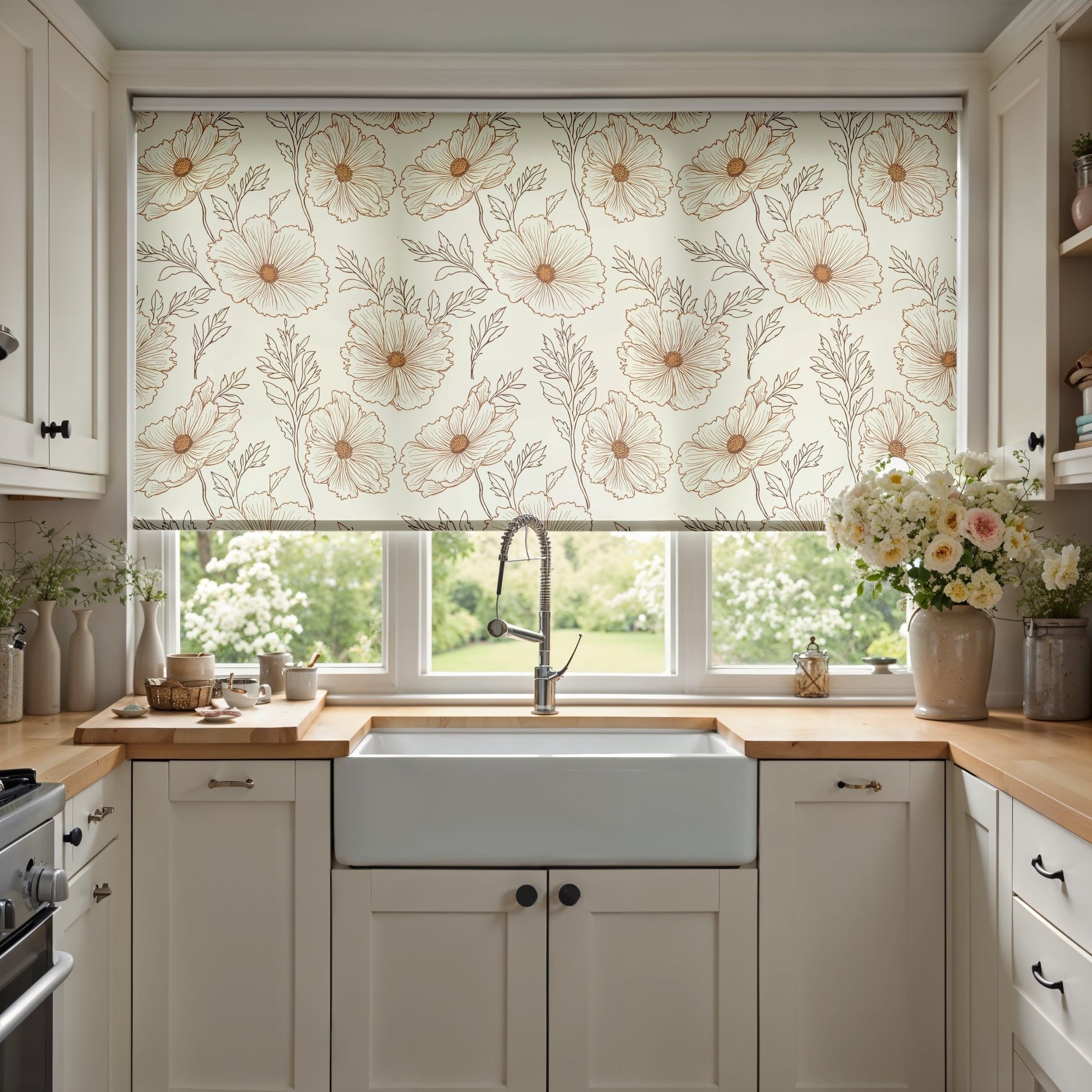 Soft Line Floral Roller Shade - Mağazam